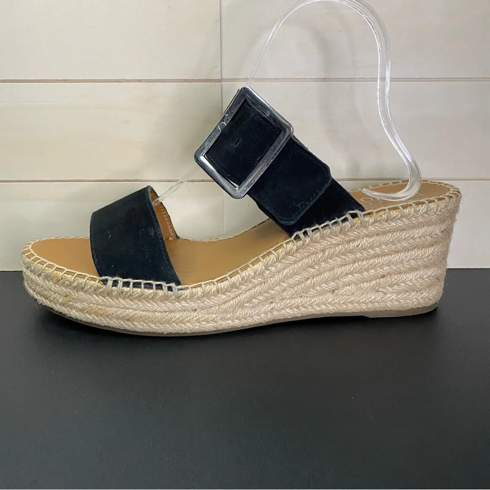 Franco Sarto Black Suede Espadrille Wedge Sandals